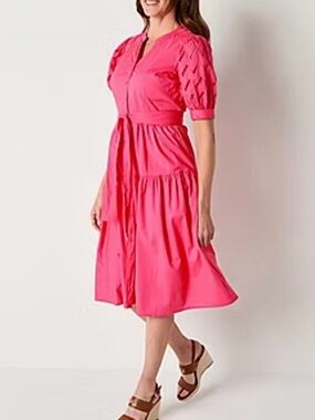 St. John's Bay Eyelet Cap Sleeve
Tiered Tie Dress Pink NWT
